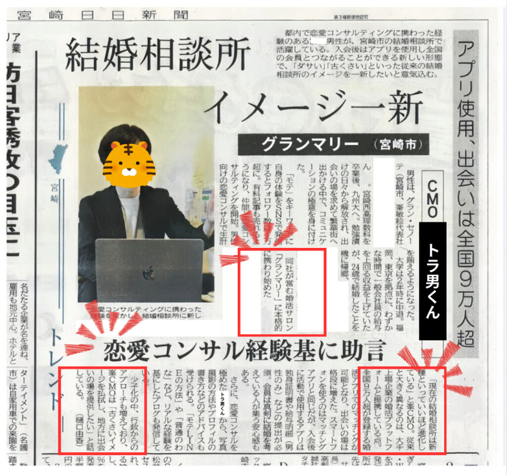 宮崎日日新聞にて宮崎の結婚相談所グランマリーが取材・掲載されました